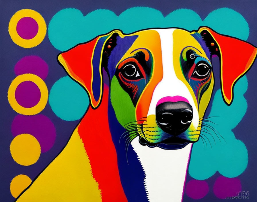 Colorful Pop Art Painting of Dog with Multicolored Patches