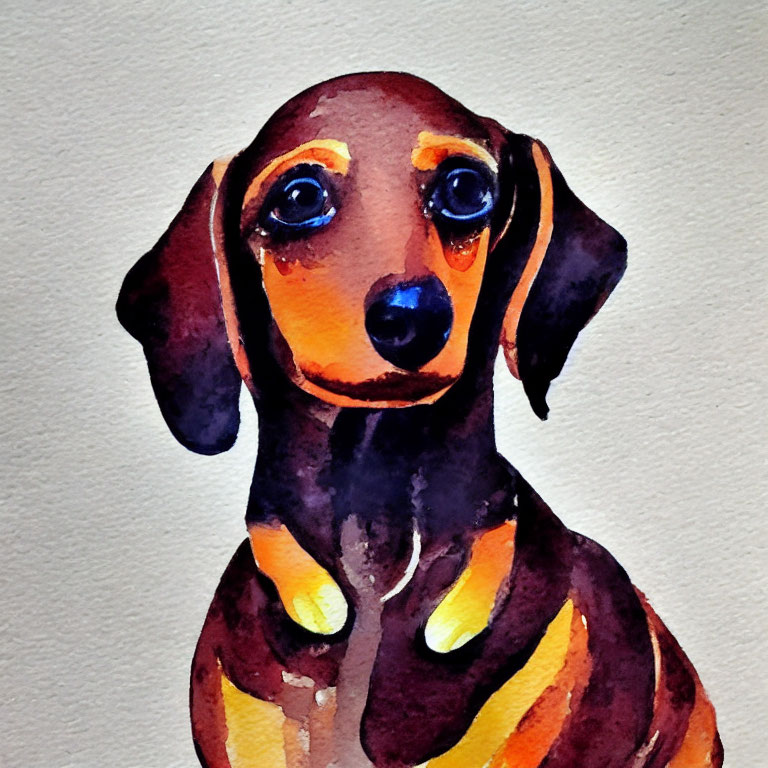 Colorful Watercolor Painting: Dachshund with Expressive Eyes