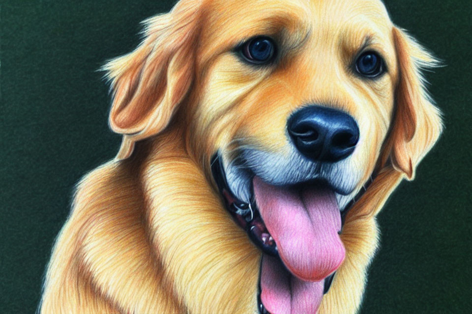 Detailed Close-Up Illustration of Golden Retriever on Dark Green Background