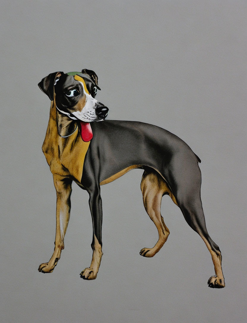 Standing Black and Tan Dog with Red Tongue Illustration