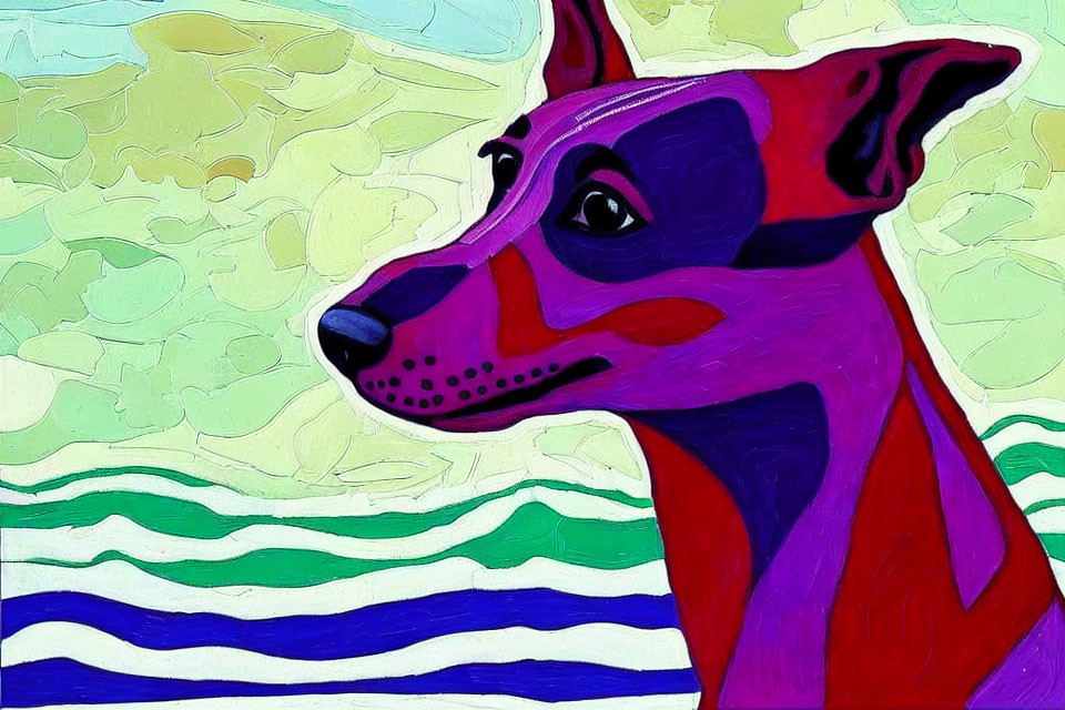 Colorful Stylized Dog Painting on Abstract Background
