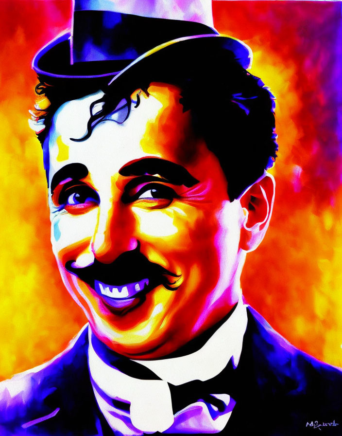 Vibrant digital art: Smiling man in bowler hat and suit