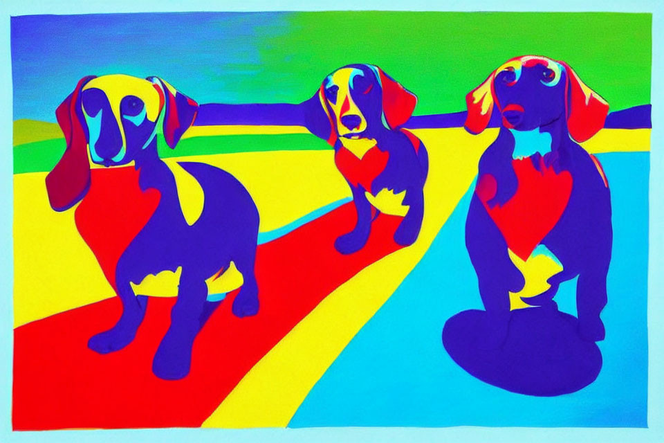 Colorful Pop Art Style Dachshunds with Geometric Shapes