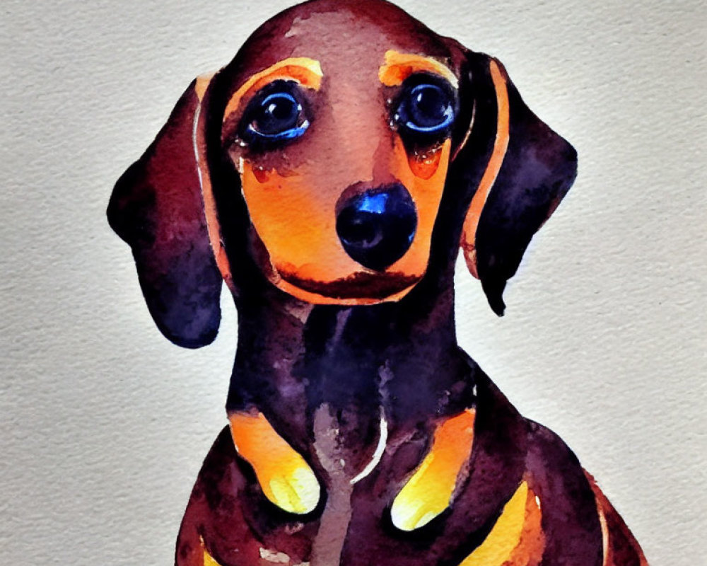 Colorful Watercolor Painting: Dachshund with Expressive Eyes