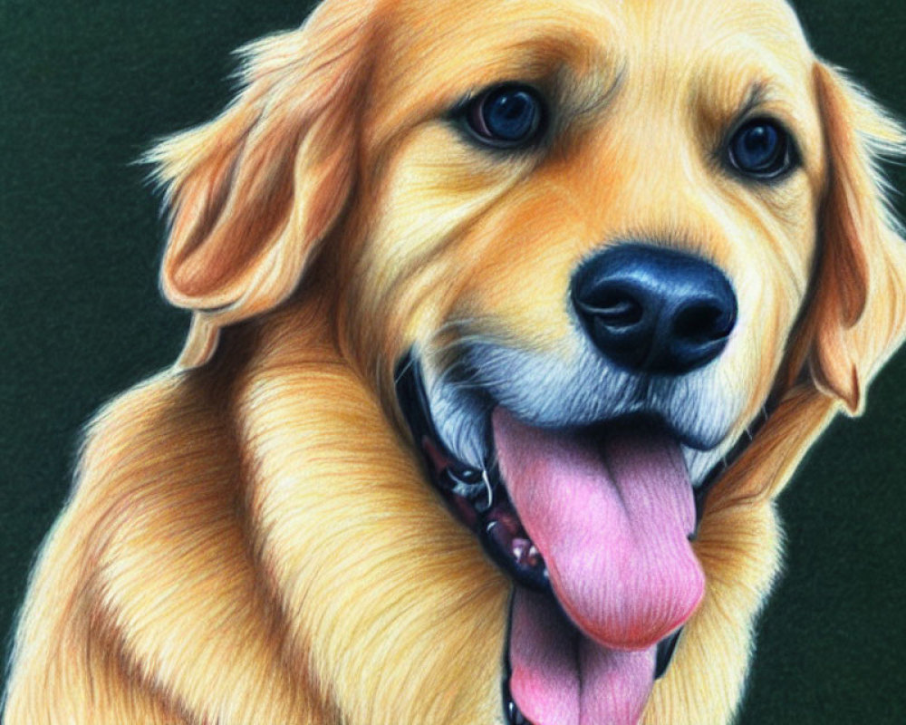 Detailed Close-Up Illustration of Golden Retriever on Dark Green Background