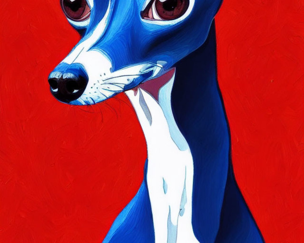 Blue Italian Greyhound Digital Painting on Deep Red Background