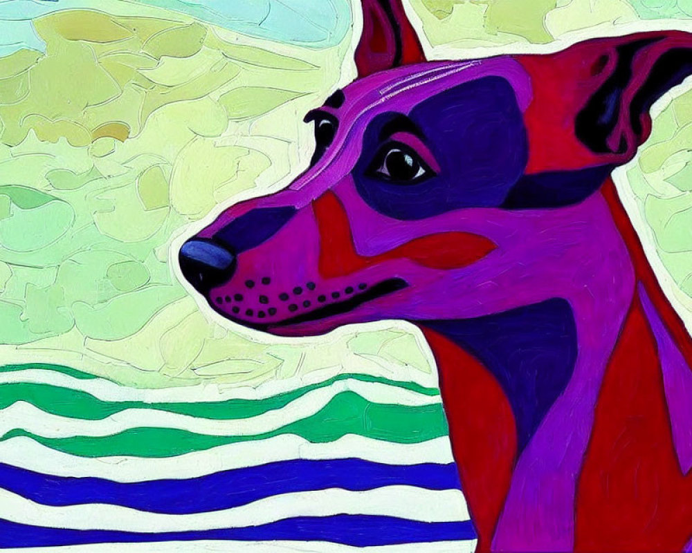 Colorful Stylized Dog Painting on Abstract Background