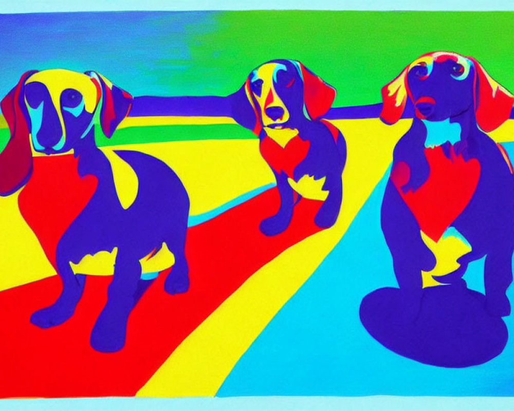 Colorful Pop Art Style Dachshunds with Geometric Shapes