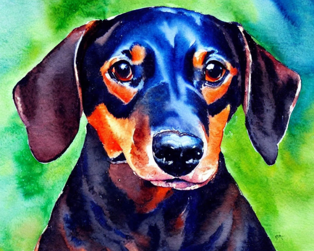 Vibrant Watercolor Painting of Doberman Dog with Expressive Eyes