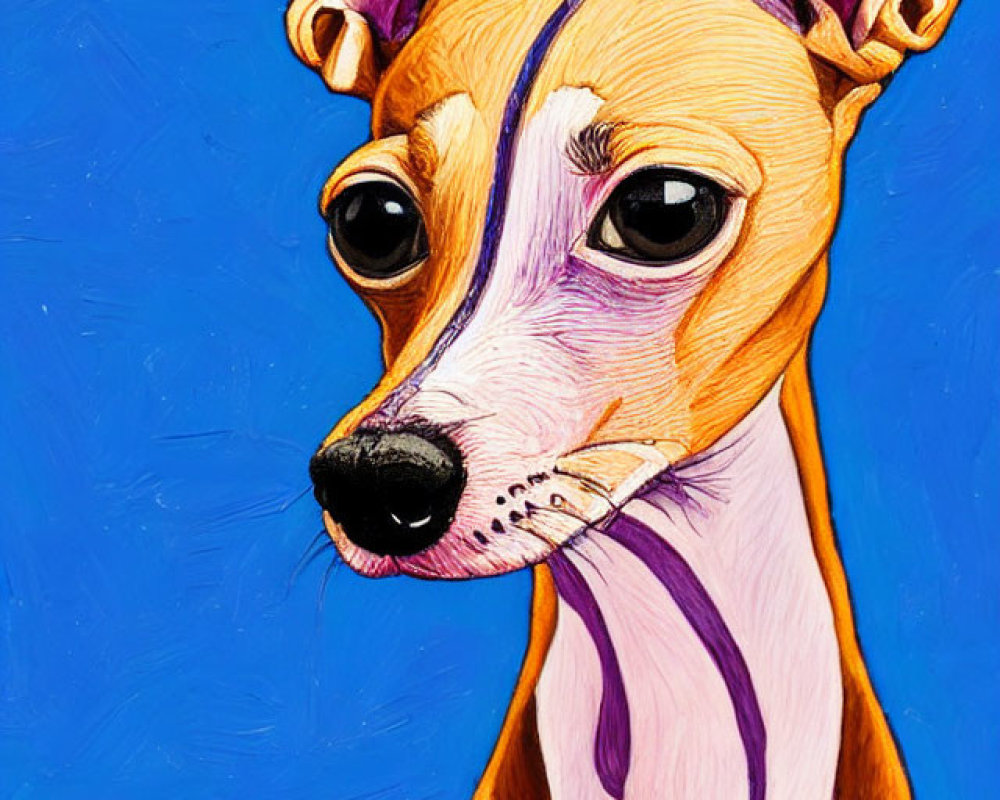 Colorful Digital Painting of Dog with Pronounced Ears and Large Eyes