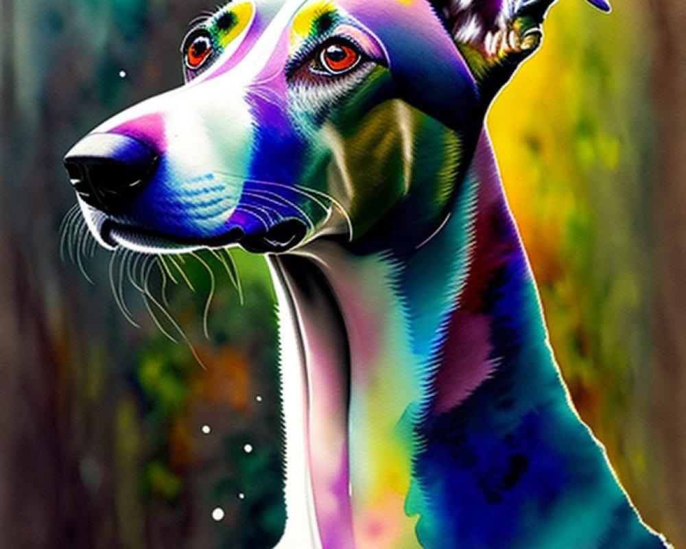 Colorful Digital Art: Stylized Greyhound with Multicolored Coat