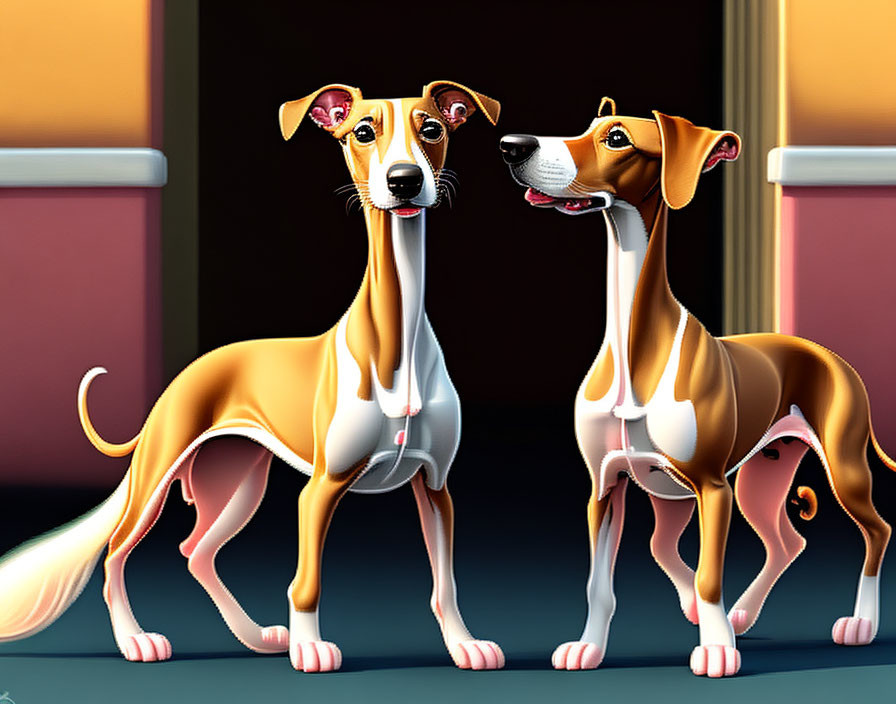 Two Italian Greyhound Dogs with Purple and Pink Background
