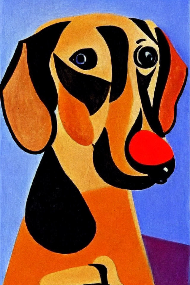 Vibrant Cubist Style Abstract Dog Painting with Exaggerated Features