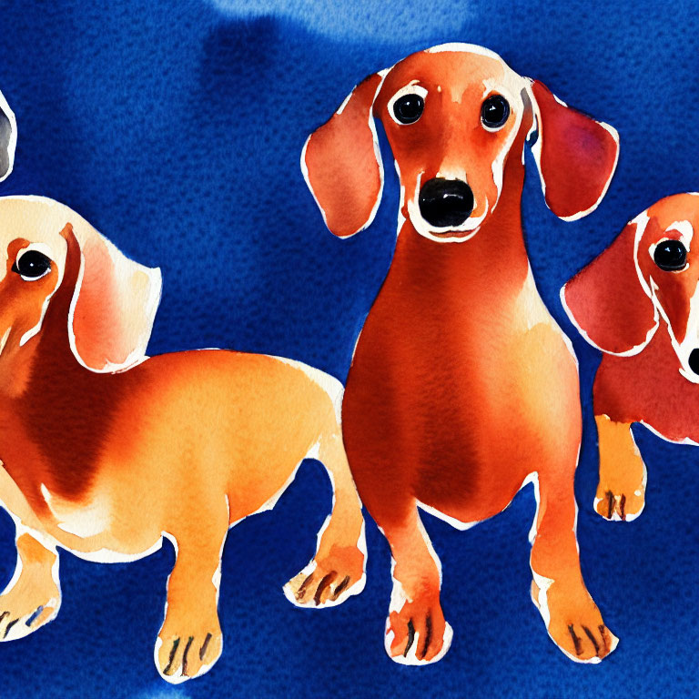 Illustrated Dachshunds on Blue Background with Central Focus