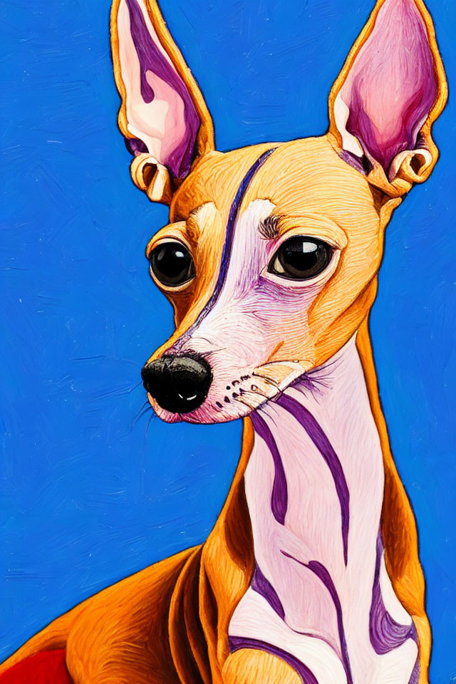 Colorful Digital Painting of Dog with Pronounced Ears and Large Eyes