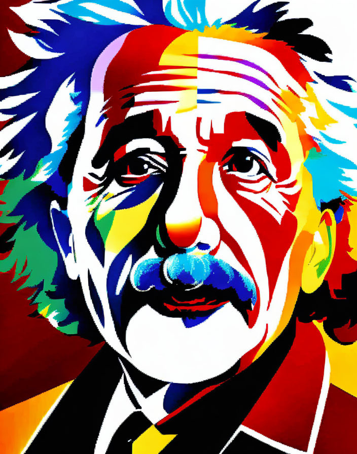 Colorful Pop Art Style Portrait of Man with Wild Hair and Mustache