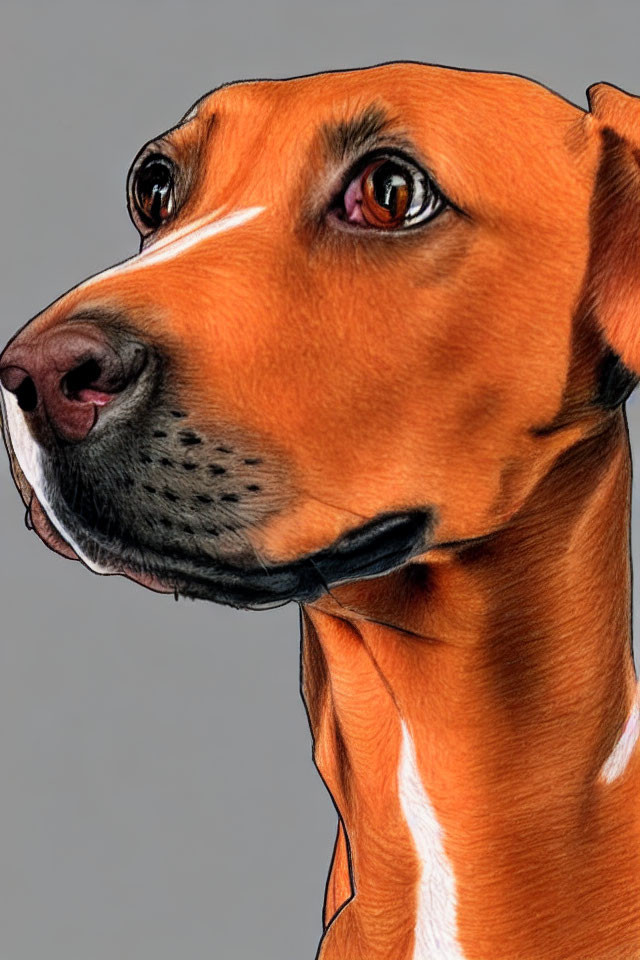 Detailed close-up illustration of a soulful brown and white dog with attentive gaze and textured fur.