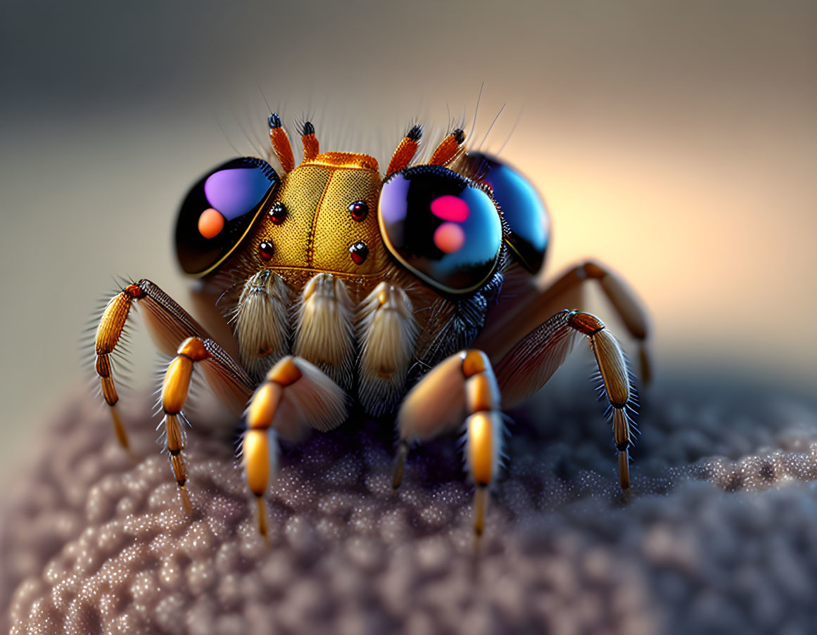 Colorful, high-resolution close-up of a furry jumping spider