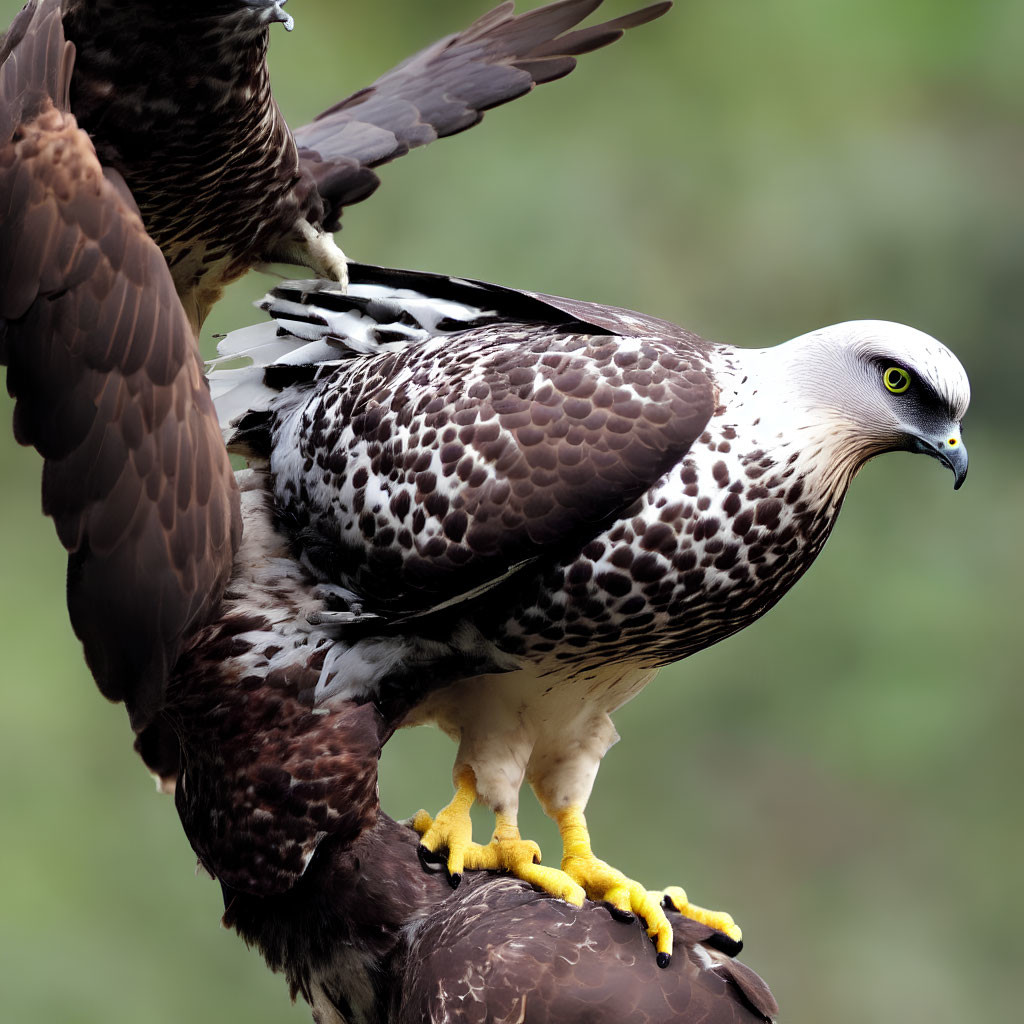 Majestic brown and white eagles perched closely together