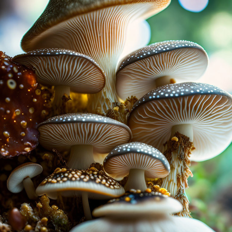 Detailed view of intricate mushroom gills in natural lighting