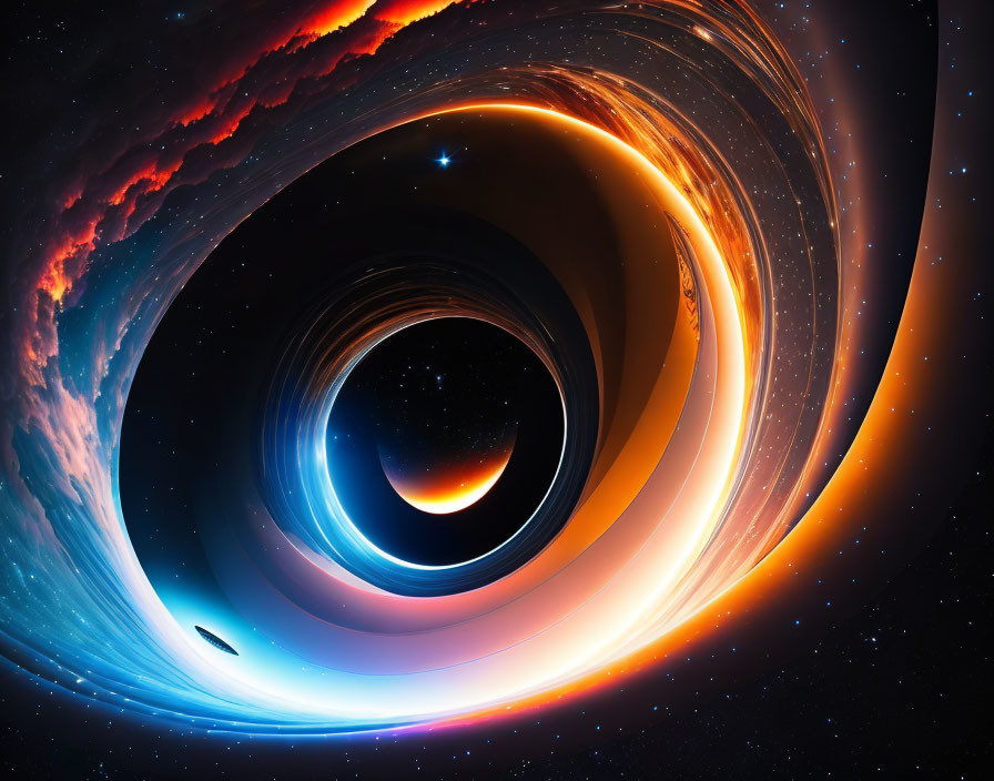 Colorful Illustration: Black Hole with Swirling Accretion Disk