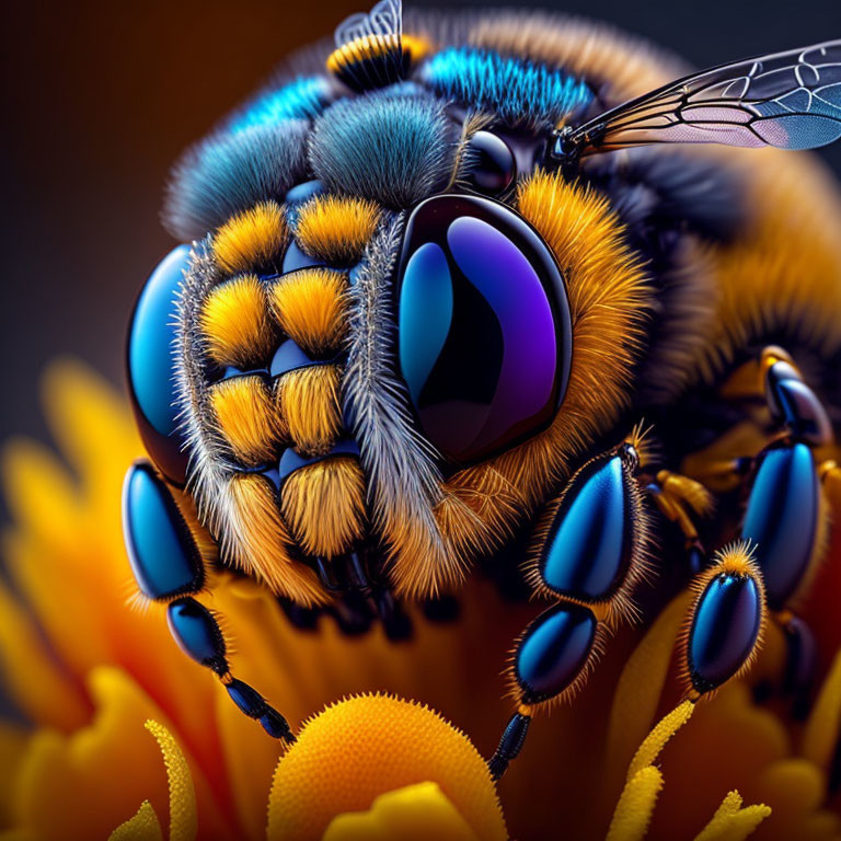 Colorful Bee Pollinating Flower in Close-up Shot