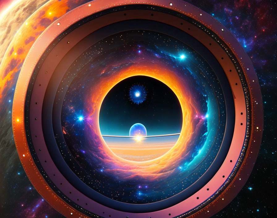 Circular Space Portal Frames Vibrant Cosmic Scene