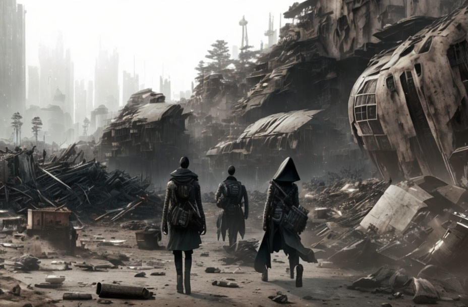 Dystopian Setting with Figures and Debris