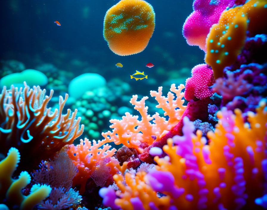 Colorful Coral Reef with Small Fish Swimming