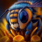 Colorful Bee Pollinating Flower in Close-up Shot