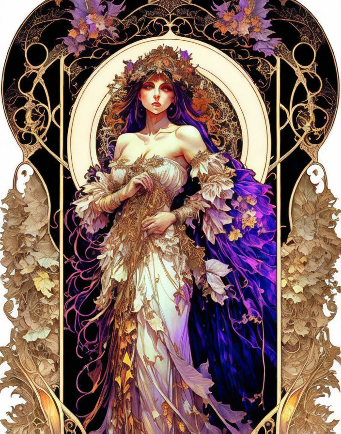 Woman with Violet Eyes in Art Nouveau Style Portrait