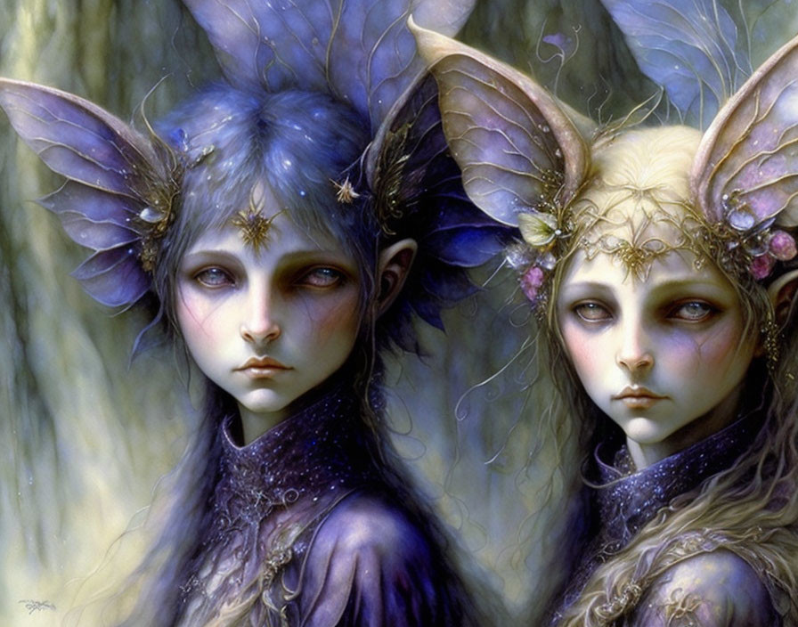 Ethereal elf-like creatures with delicate wing ears and intricate jewelry.