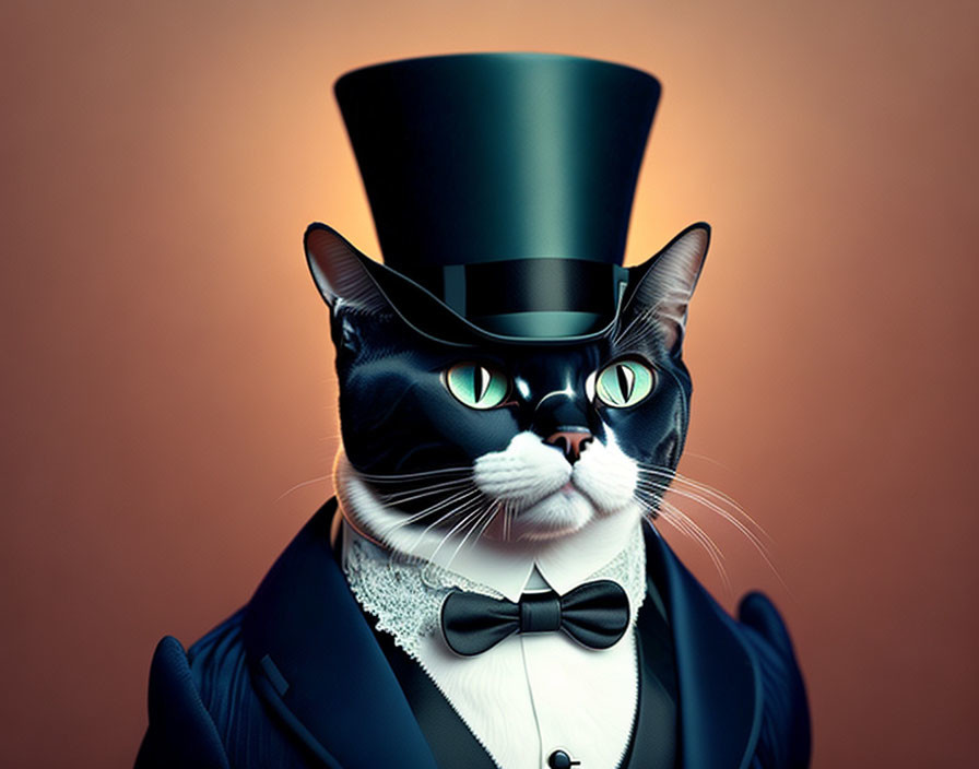 Distinguished cat in formal suit and top hat illustration