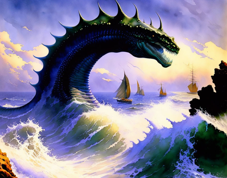 Sea Dragon Dominates Ships in Turbulent Ocean Scene