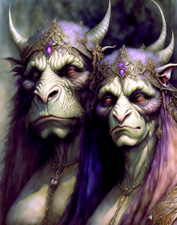 Regal beings with horns in fantasy illustration