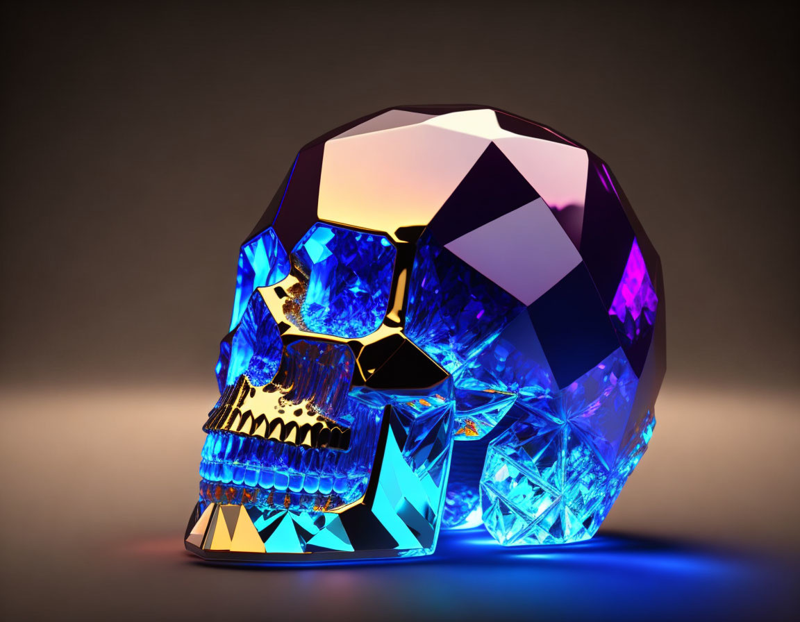 Colorful Crystal Skull Glowing on Dark Background