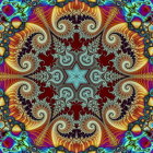 Colorful Mandala Pattern with Blues, Golds, and Reds