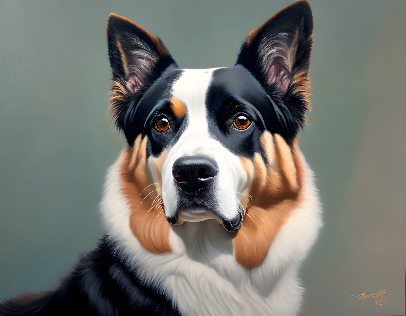 Detailed Portrait of Tricolor Border Collie with Sharp Eyes