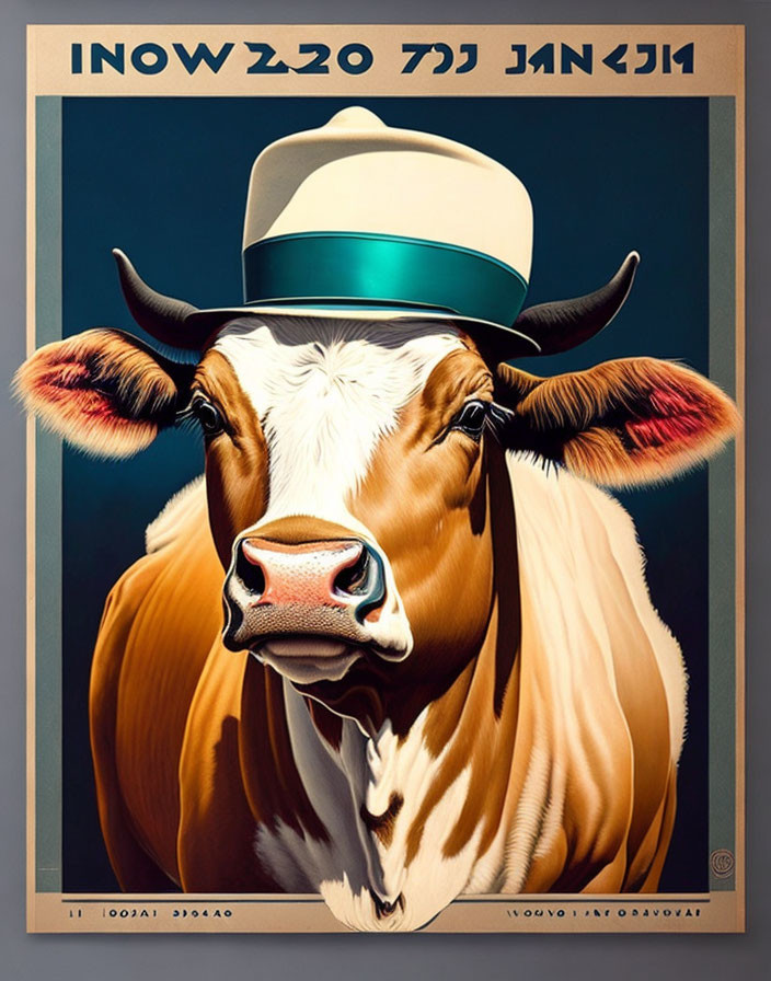 Stylized poster: Cow in top hat with "LIKE THE COW" text