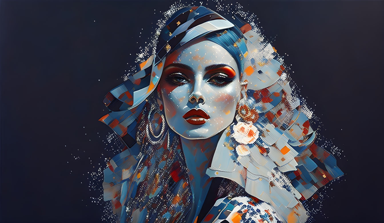 Geometric Patterns and Vibrant Colors on Woman Artwork