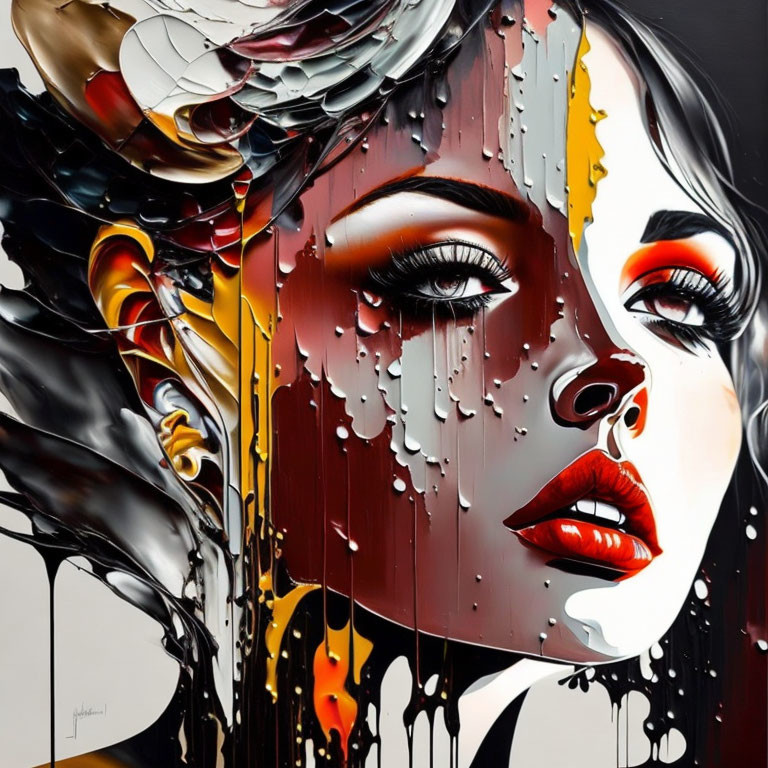 Colorful abstract portrait of a woman with melting features