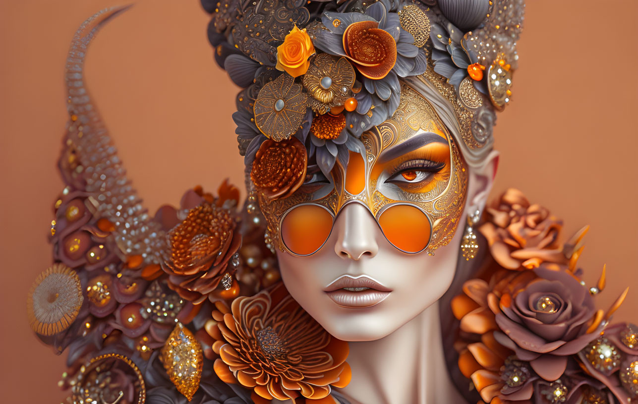 Detailed Artistic Portrait of Woman in Warm Autumn Hues