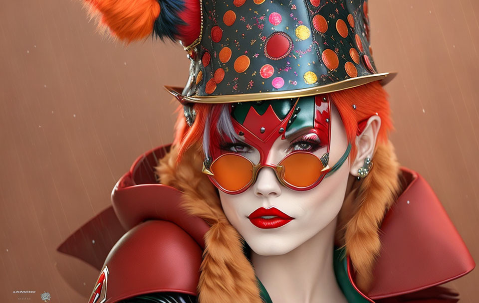 Vibrant digital portrait of a woman in circus-themed attire