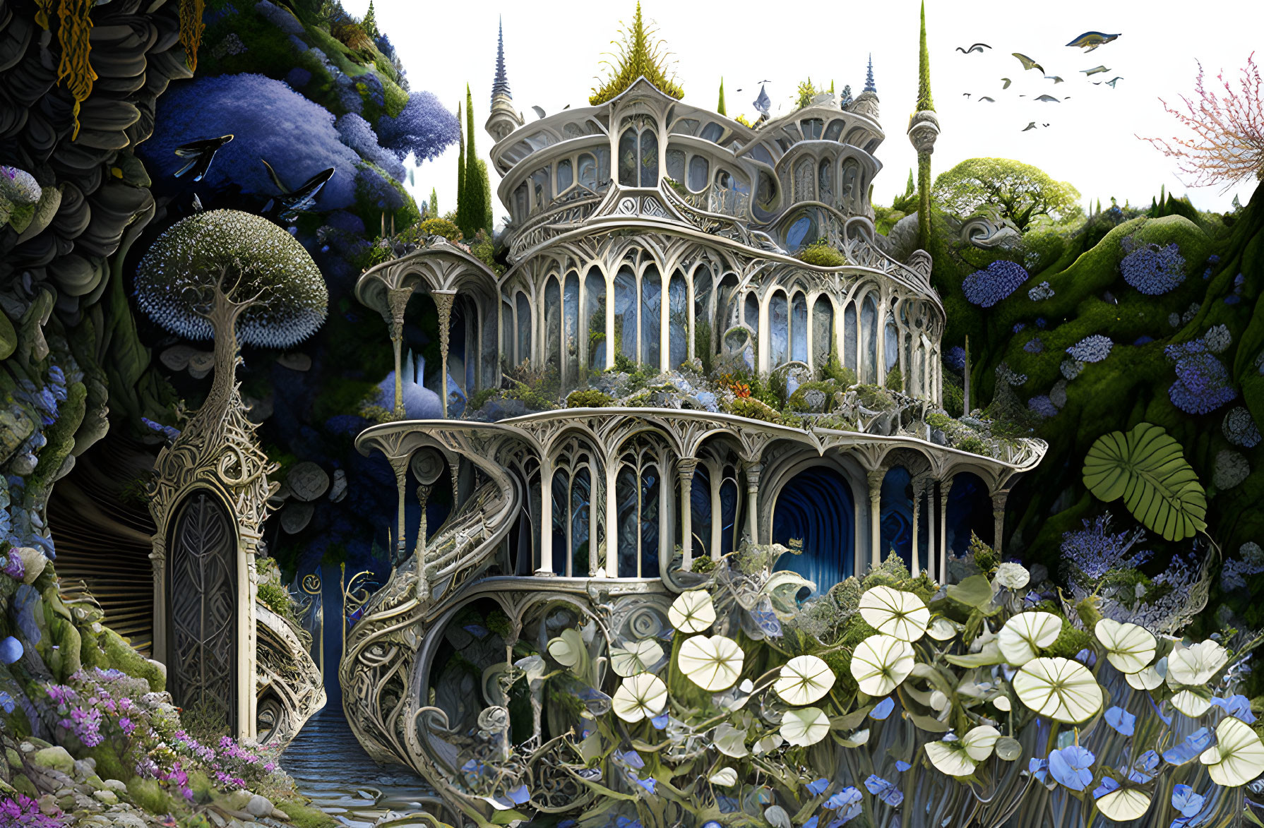 Whimsical Gothic Palace in Exotic Nature Settings