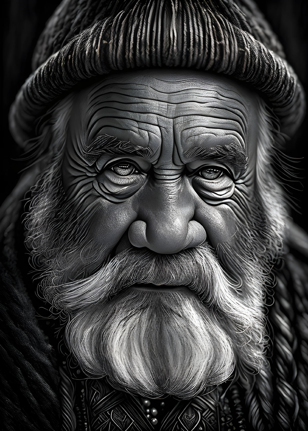 Elderly man portrait with weathered face and intense gaze