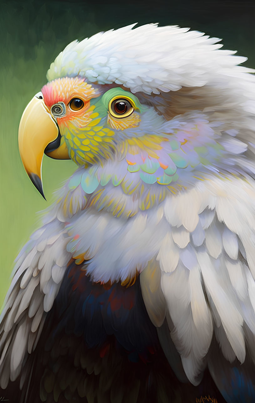 Colorful Parrot Illustration with Blue, Yellow, and White Feathers