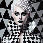 Platinum Blonde Figure in Geometric Black and White Background