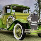 Steampunk-style vintage car in desert with gears and cacti