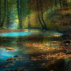 Tranquil Autumn Landscape with Waterfalls and Colorful Trees