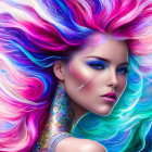 Portrait of a Woman with Colorful Hair and Bold Makeup